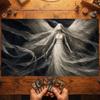 Veiled White Wing Angel TCG Playmat 35X60CM Dress Gothic Sword Magic Card Mat Non-Slip Durable Stitched Edge Tabletop Playmat