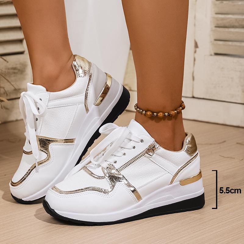 Fashion Fashion White Wedge Heel Sneakers Women Lace Up Lightweight Running Shoes Woman Comfort Low Top Casual Sports Shoes Plus Size 44