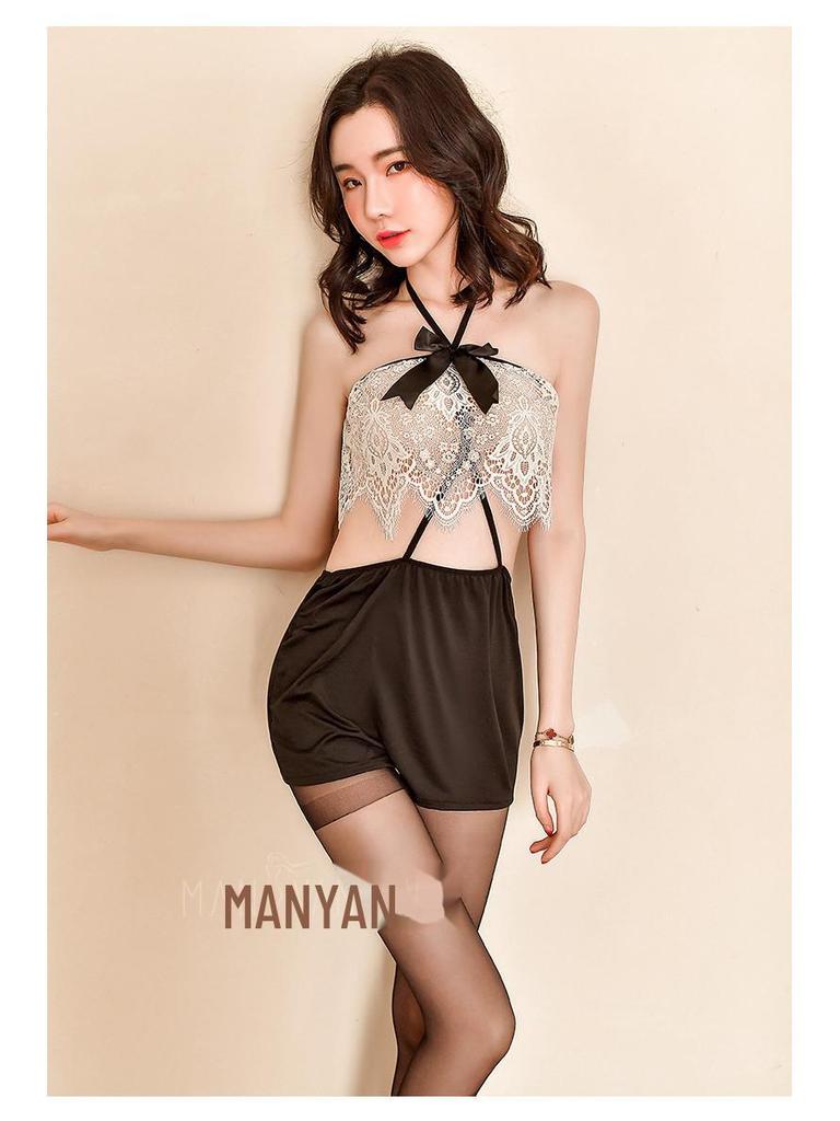 Manyan Women's Sexy Lace See-Through Suspender Skirt Secretary Uniform Set 9212