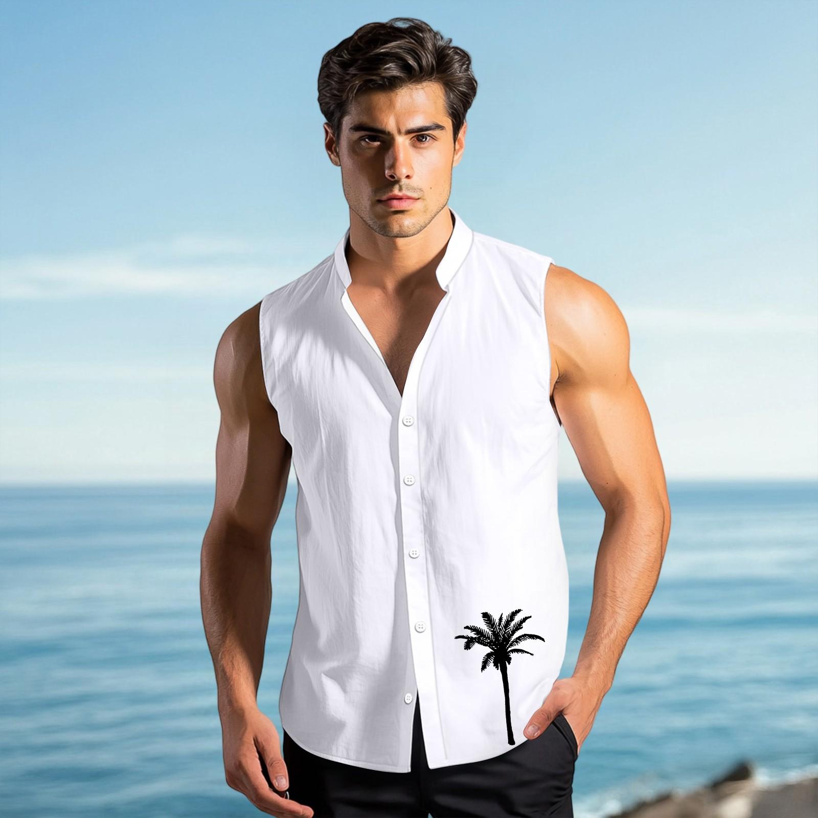 

Мужская модная рубашка без рукавов с лацканами на пуговицах и жилеткой XL белый