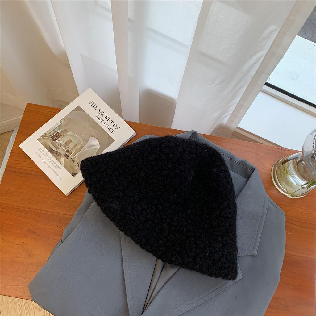 Lamb Wool Versatile Bucket Hat Women's Autumn and Winter Face Small Autistic Hat Retro Ins Thermal Basin Hat