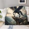 Cliff Flying Horse Print Throw Blanket - Majestic Animal Art Motif Soft Lightweight Accent for Sofa Bed Travel Office