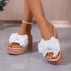 Plus Size Bow Slippers Women's Cloth Cover Platform Beach Slippers