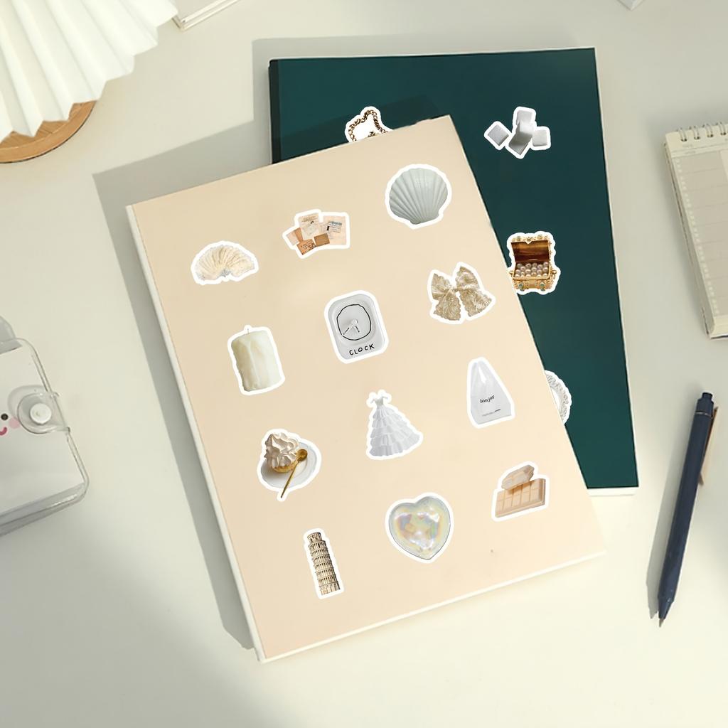 50pz Adesivi Vinilici Decalcomanie per Scrapbooking Design con Conchiglia Fiocco Timer per Laptop Borracce Skateboard Adesivi Autoadesivi Forme Irregolari