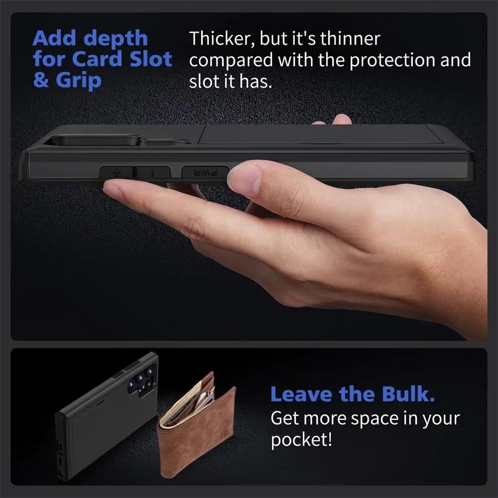 Slim Dual Lay Heavy Protector Case For Samsung Galaxy S26 S25 S24 S23 S22 S21 Ultra Plus FE A55 Hidden Card Slot Wallet Cover
