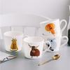 Japanese Minimalist Hand Drawn Animal Ceramic Mug 330ml Speckled Glaze Porcelain Coffee Milk Cup Microwave Safe Couple Breakfast