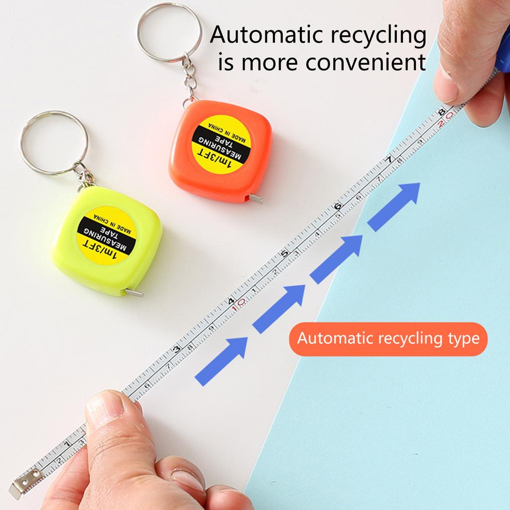 Tape Measure 1m Pocket Size Measuring Tool with Double Scale Portable Plastic Shell Auto Retractable