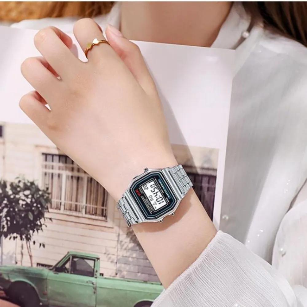 Simple retro digital watch metal wristwatch couple student