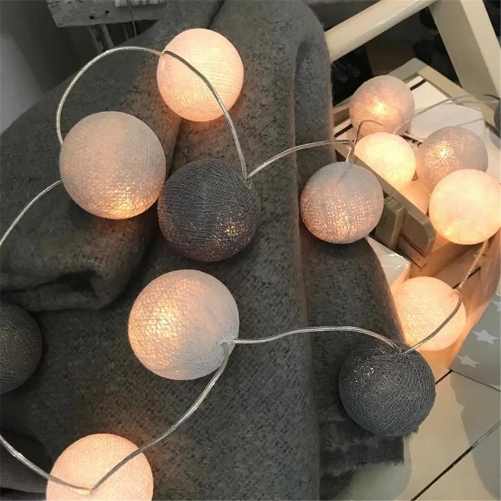LED 4CM Cotton Ball Garlands Fairy Lights String Battery Power Christmas Outdoor Navidad Garden Bedroom Wedding Decoration