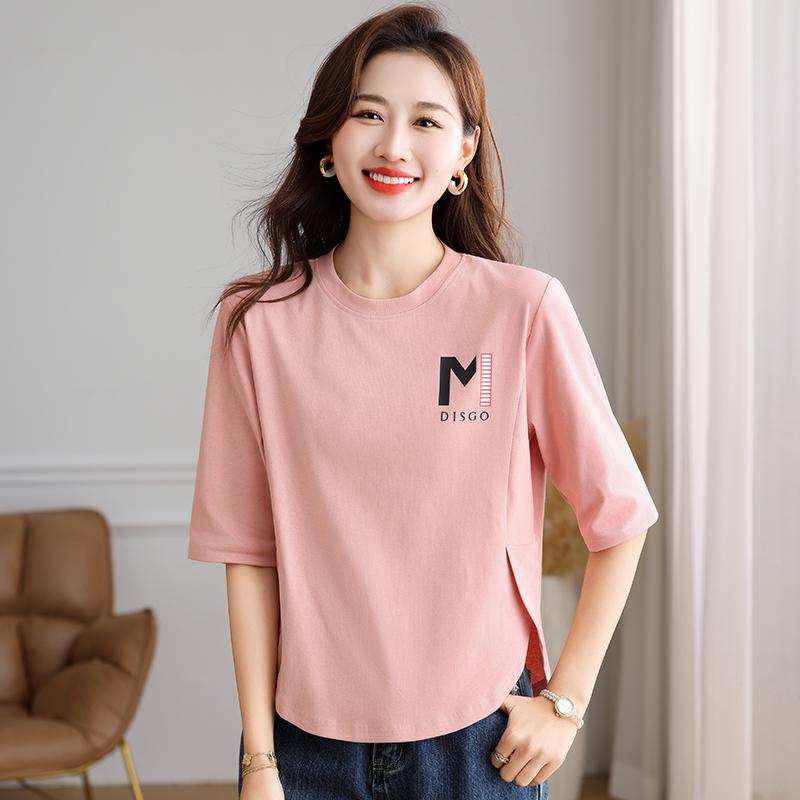 Simple Round Neck Short Sleeved Women's Summer Base T-shirt