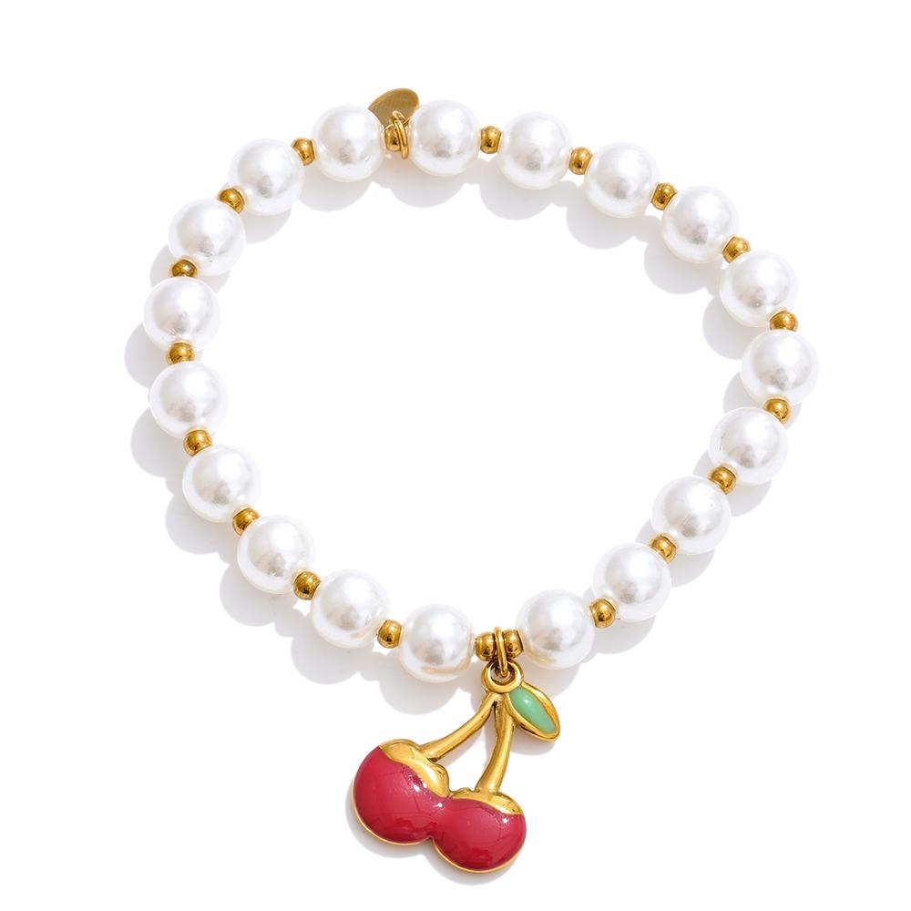 

Yhpup Trendy Style Simulated Pearls Beads Chain Cherry Pendant Necklace Bracelet Bangle Elegance Handmade Beads Jewelry Gift