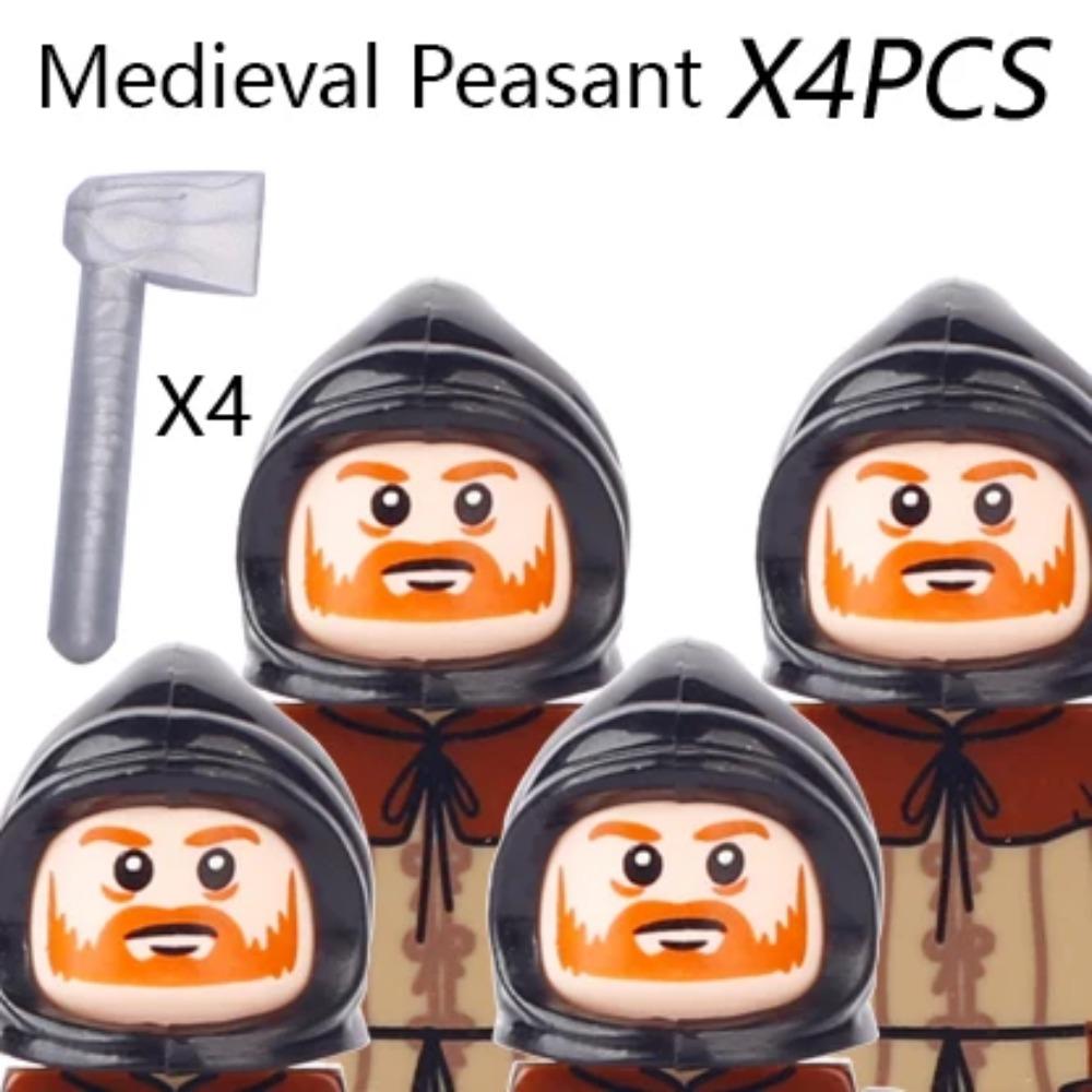 MOC Medieval Villager Figures Witch Blacksmith Farmer Building Blocks Peasant Old Lady Hoe Hammer Soldier Bricks Toys Kids Gift