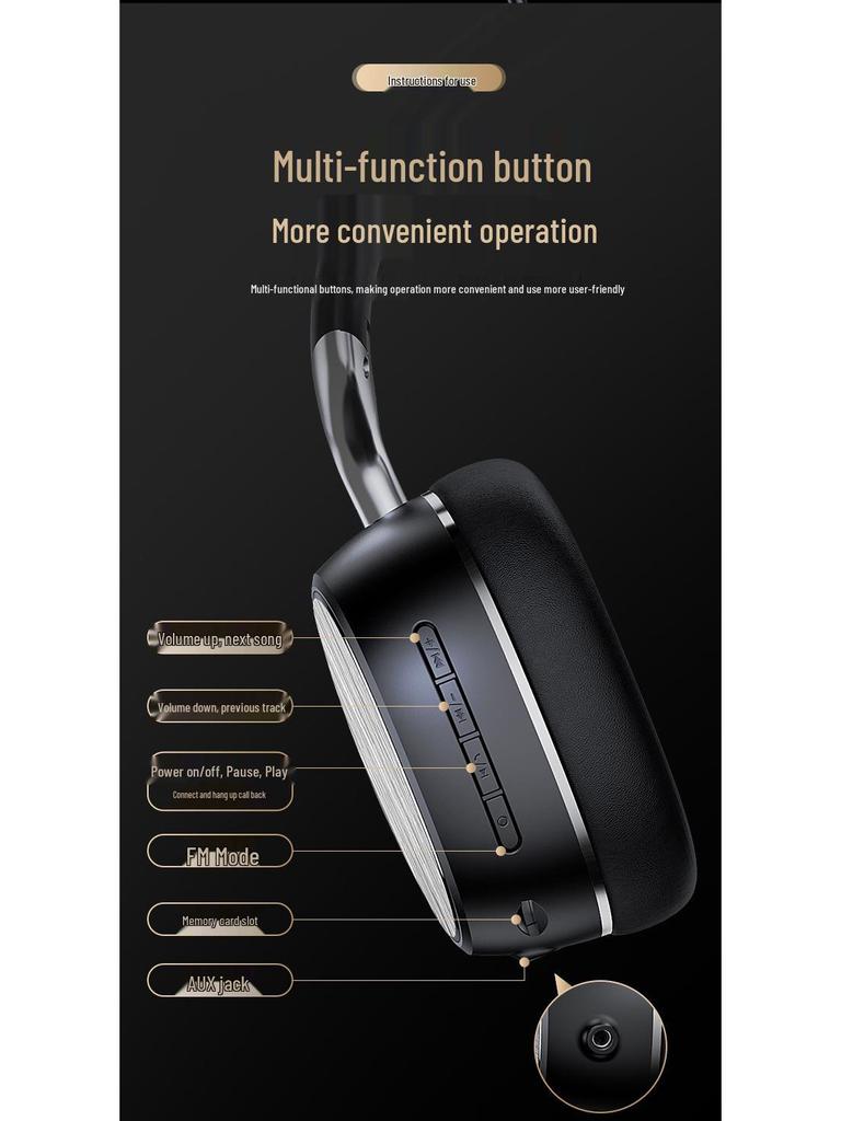 Business Style Gold Thread Over-Ear Bluetooth Headphones: High-Quality Sound for Wireless Gaming