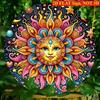 Bohemian Psychedelic Sun Face Round Metal Sign D Flat Printed Colorful Celestial Art Tin Plaque Hippie Whimsical Wall Decor F
