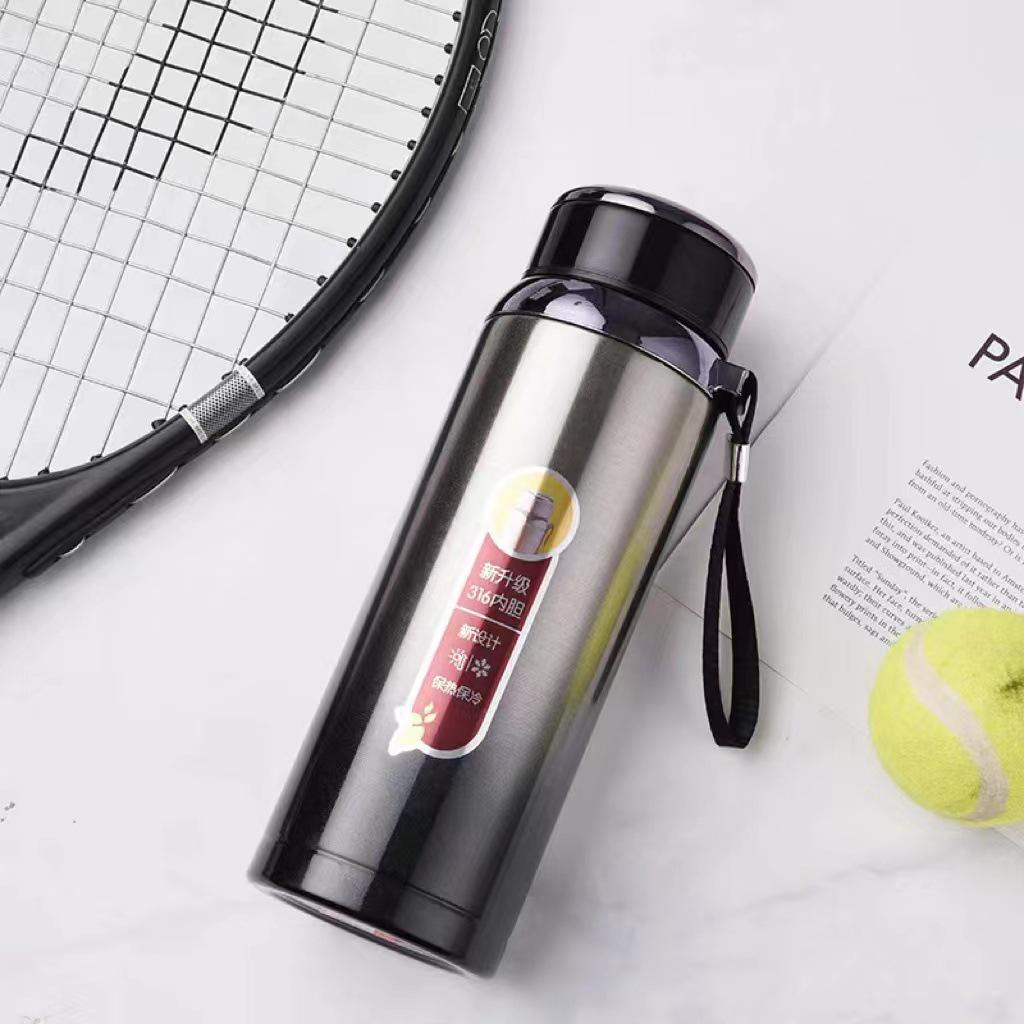 Stainless Steel Solar Thermos Cup with Lanyard - Large Capacity, Portable, Insulated for Outdoor Sports and Car Use