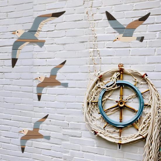 4Pcs/Set Seagull Wall Decoration Seaside Style Wall Accents Rustic Charm Handcrafted Bird Wall Hanging