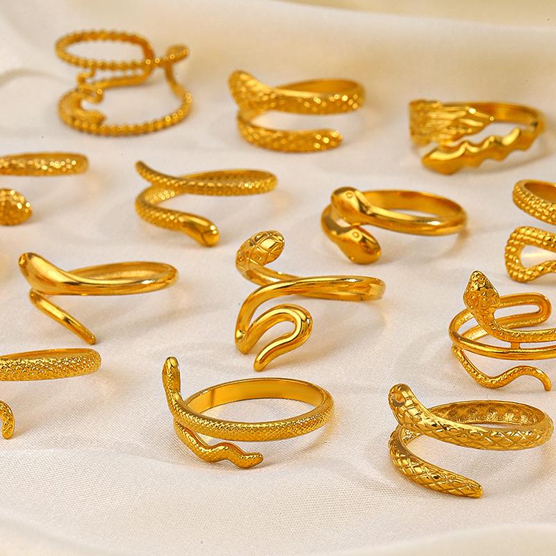 Stainless Steel Snake Rings for Women Men Gold Color Open Adjustable Finger Ring Vintage Gothic Aesthetic Jewelry Anillos Mujer