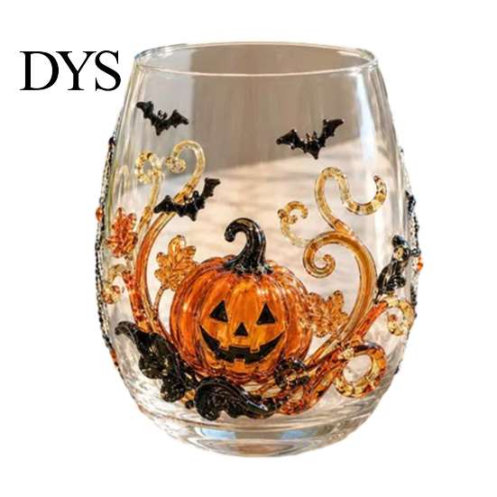 Stiellose Trinkgläser Halloween Glasbecher, Geprägtes Kürbis Geist Katze Fledermaus Glas, Gothic Bar Zubehör Gruselige Getränkebecher, Saisonal