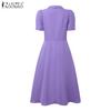 ZANZEA Women Square Collar Casual Short Sleeve Elegant Dress