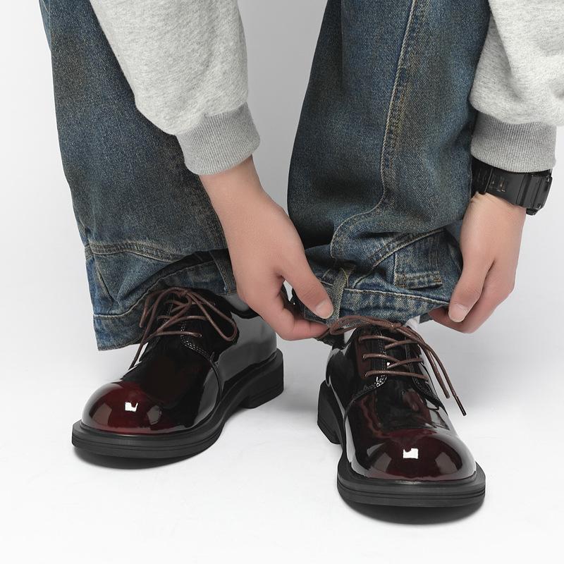 Business Elite Derby Shoes Patent Leather Glossy Casual Small Leather Shoes Men's Platform Trendy British Dress Business Commuter Shoes