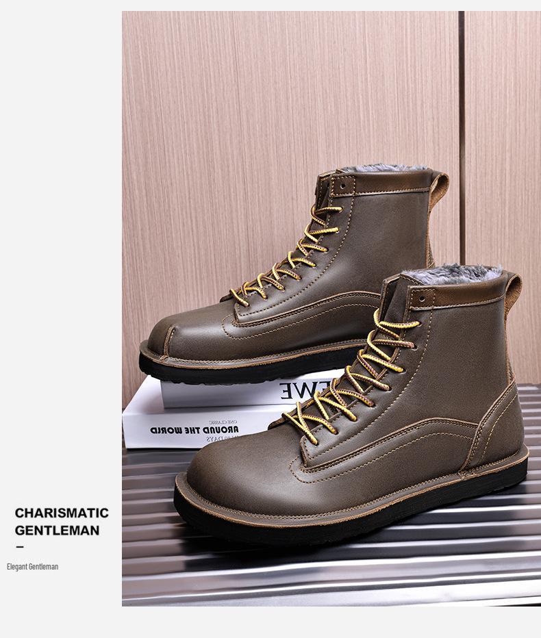 Men's Winter High-Top Martin Boots: Velvet-Lined Leather, Non-Slip, Large Size, Outdoor Casual