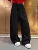 2026 Spring Red Rhinestone Baby's Breath Slimming Plus Velvet Wide Leg Cropped Pants