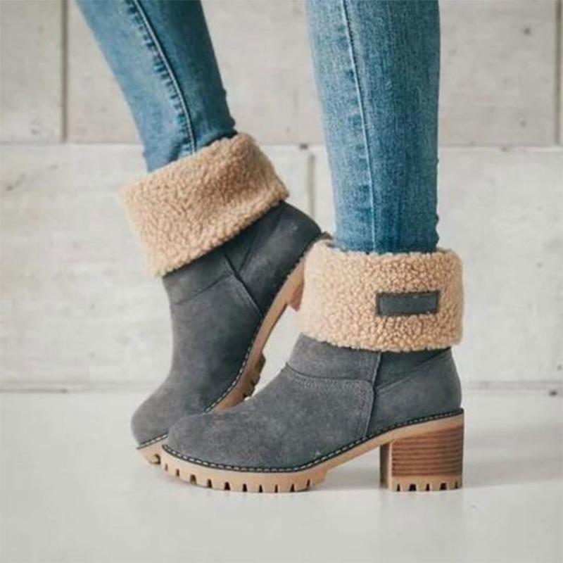 New short boots women's boots medium tube thick heel high heel fluffy snow boots large size cotton boots