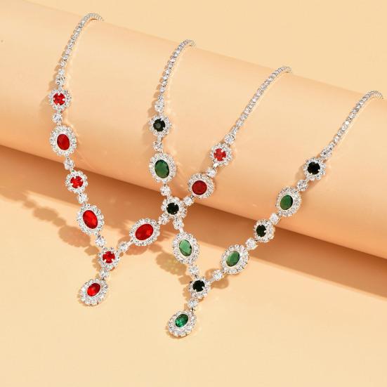 1 Set Hochzeitskette und Ohrringe Damen Retro Strass Schmuckset Faux Edelstein Halskette Ohrringe Valentinstag Geschenk für Ehefrau Sie