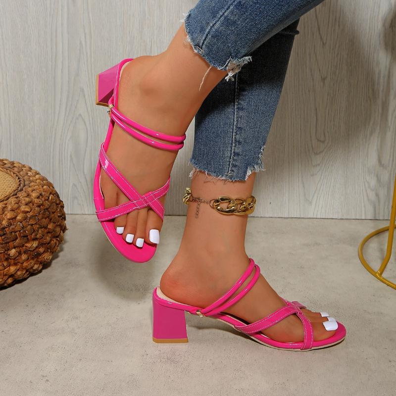 2026 New Fashion Narrow Band Sandals Women Thick Casual High Heels Shoes Ankle Wrap Sandal Women Shoes for Women
