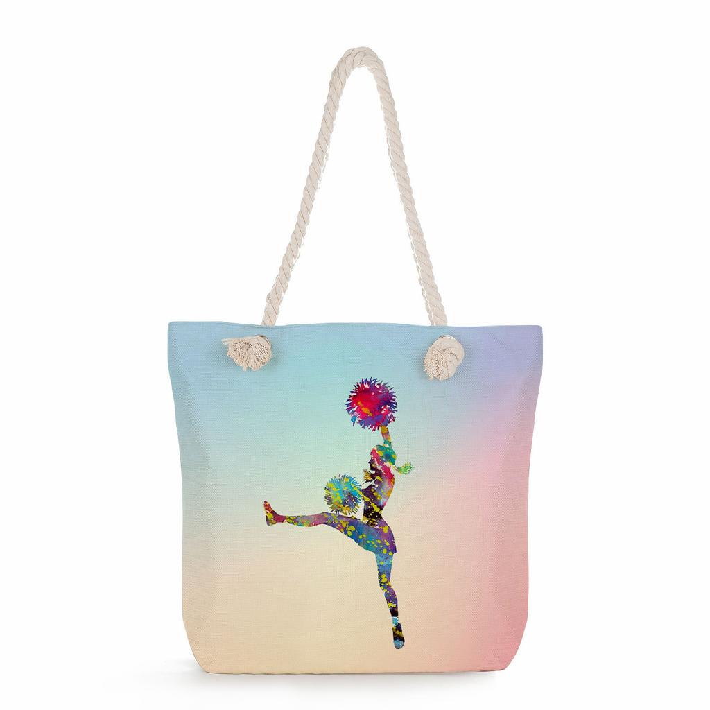 Multifunctional Gymnastics Printed Thick Rope Shoulder Beach Bag Casual Large Capacity Handbag 0244 CLE