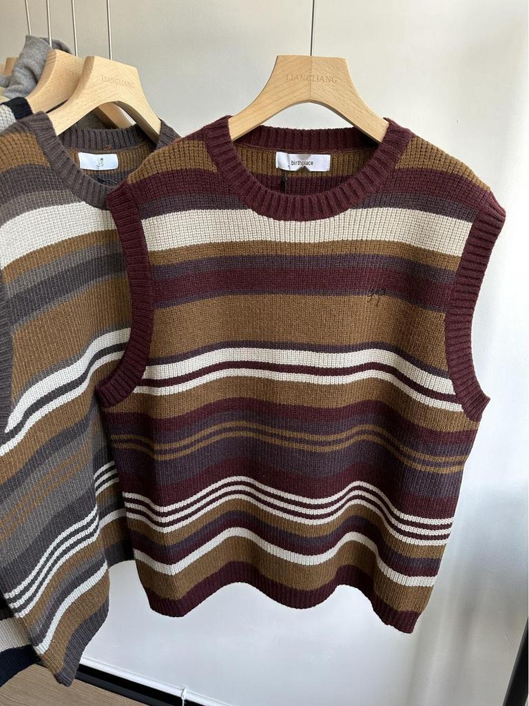 8517 Winter Korean Style Plus Size Casual Embroidered Knit Striped Vest