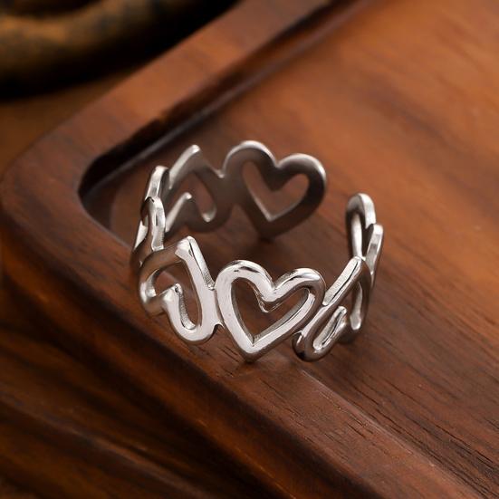 Women Adjustable Ring Anti-Oxidation Lightweight Comfortable Ring Hollow Heart Shape Exquisite Process Ring