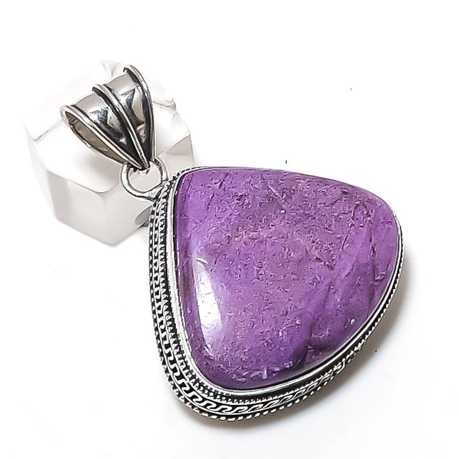 Purpurite Gemstone 925 Sterling Silver Jewelry Pendant 1.97"