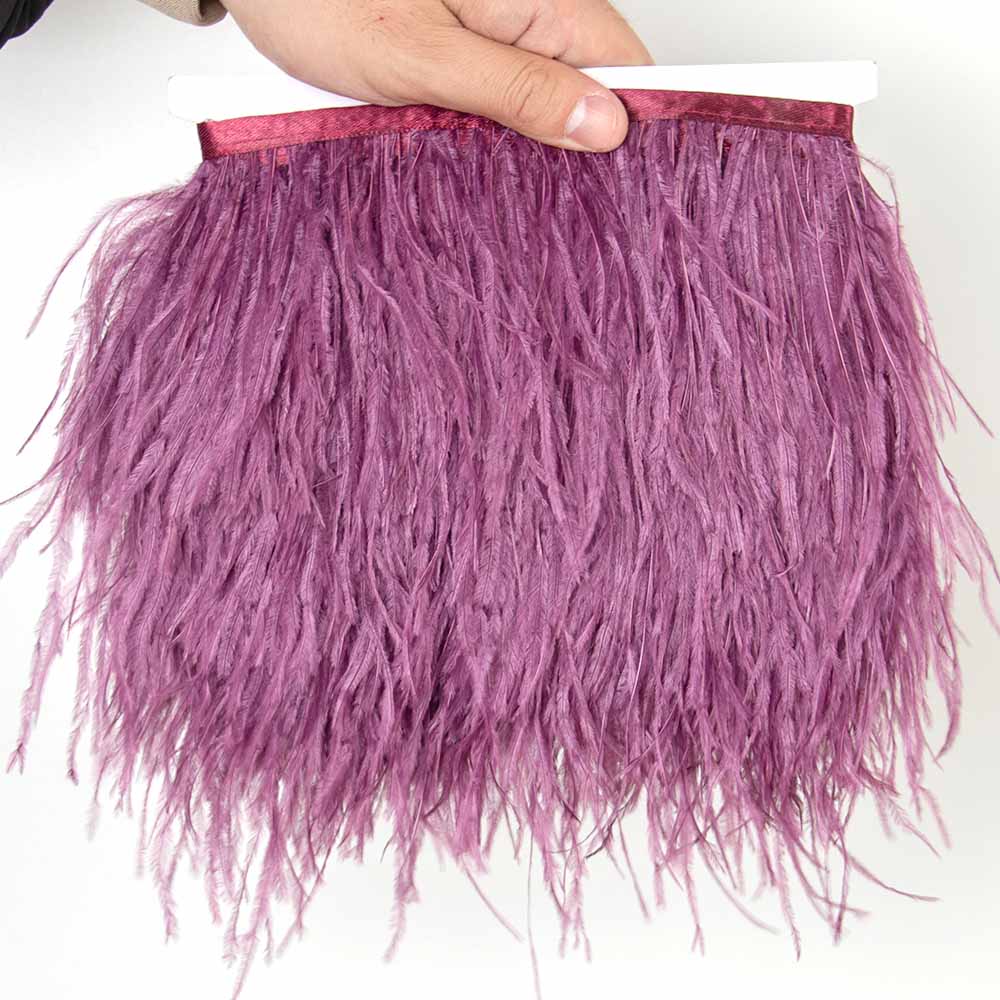 1Meter Red Ostrich Feathers Trim on Tape Ribbon Fringe 8-10cm Fabric Skirt Sewing Trimmings Feather Dress Clothes Decoration