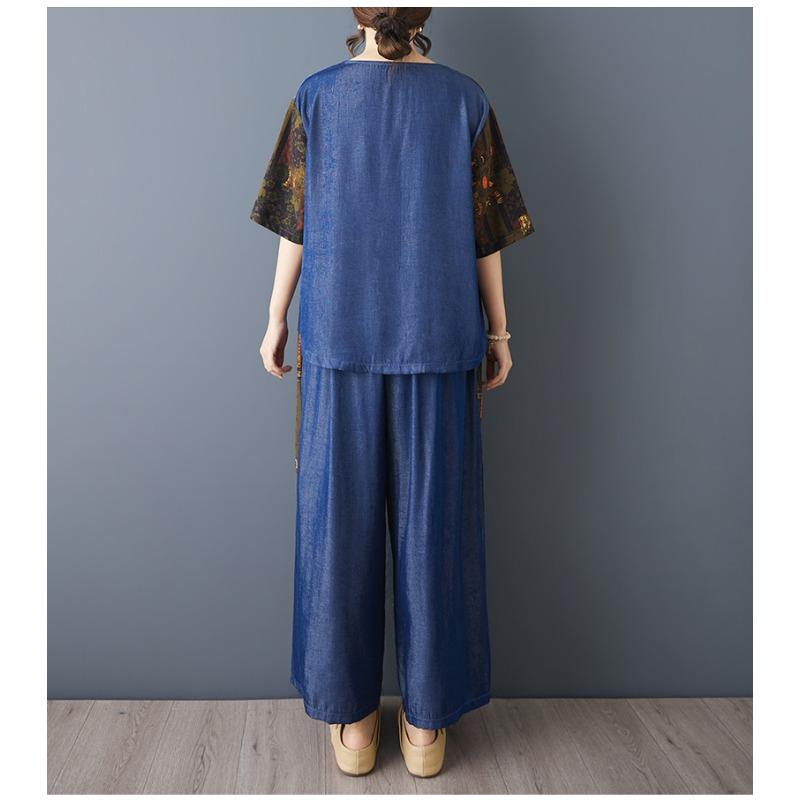DIMANAF 2026 Plus Size Pants Suits Women Sets Suits Vintage Loose Tops Shirts Long Pants Cotton Casual Clothing Summer