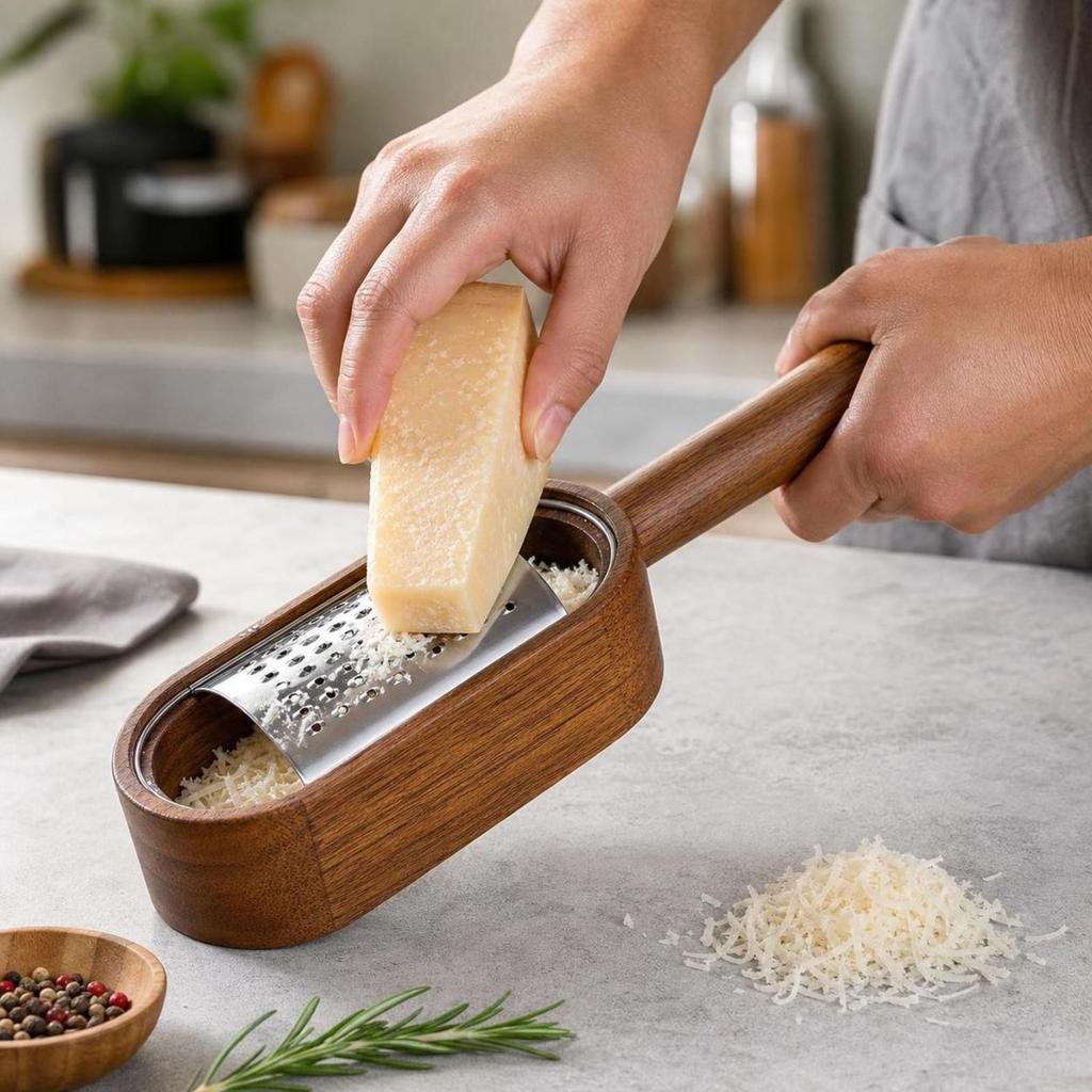 Handheld Cheese Grater with Wooden Frame Compact Kitchen Tool Long-Lasting