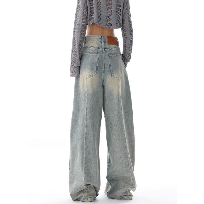Y2K Blue Jeans for Women High Waist American Street Wide Leg Pants Hip Hop Vintage Straight Autumn Trousers