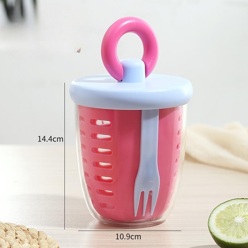 650 мл стакан для фруктового салата на открытом воздухе для пикника с вилкой, двухслойный дренажный портативный стакан для завтрака, сока, многоцелевая бутылка для молока