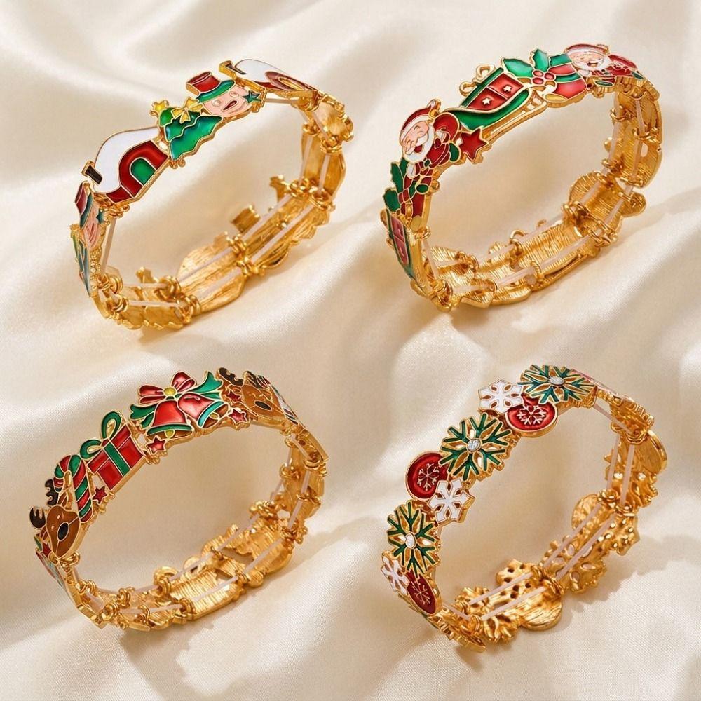 Multicolor Stretch Bracelet Reindeer Charm Bangle Popular Christmas Enamel Bracelet  Christmas