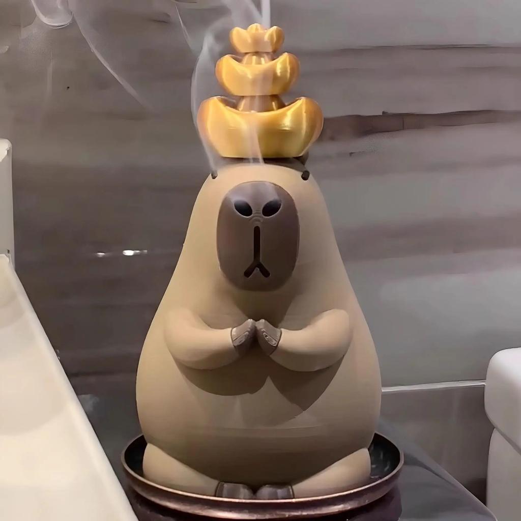 Meditation Incense Burner Capybara Mosquito Coil Holder with Tray Ornaments for Small Medium-sized Pan Incense, Home Decoration