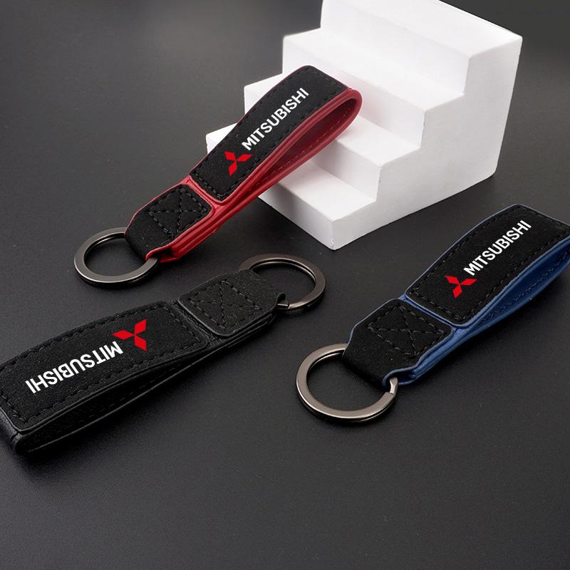 Cxbkdv1 New Suede Leather Anti-Lost Car Key Chain Pendant Buckle For Mitsubishi Eclipse Lancer Outlander Pajero ASX Colt Space Triton Ex
