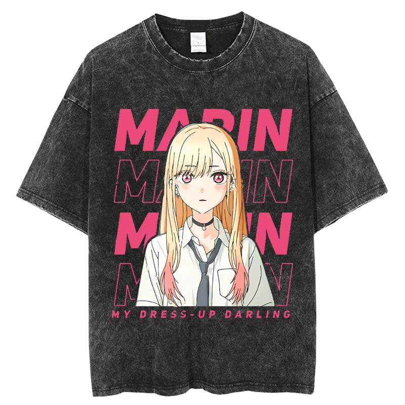 Hot Anime My Dress Up Darling Kitagawa Marin Printed Tshirt High Quality Washed Cotton T-shirts Harajuku Casual Tops Unisex