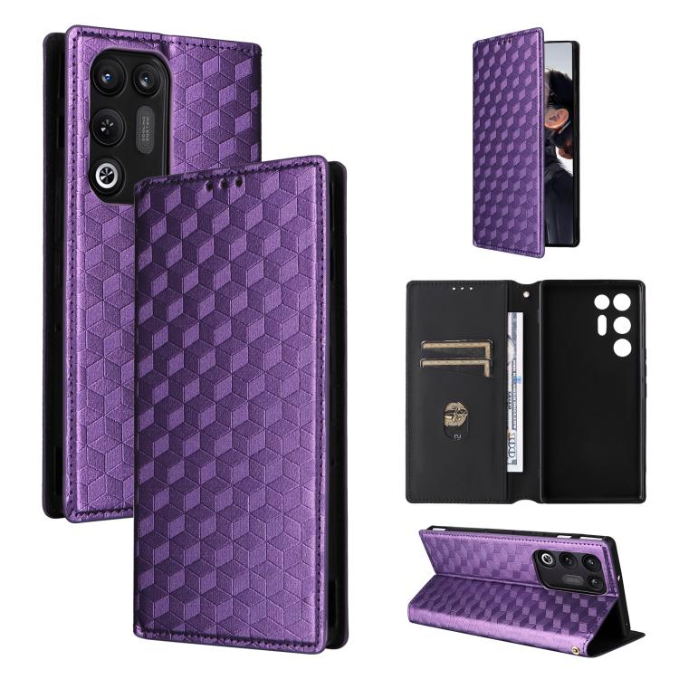 Cubic Grid Texture Flip Leather Phone Case