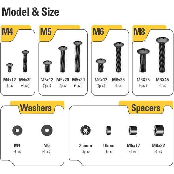 Mounting Dream TV Mounting Hardware TV Mount Screws Kit Comes with M4, M5, M6, M8 Screws, Includes Spacers and Washers, Fits Any TVs Up To 82 Inch,
