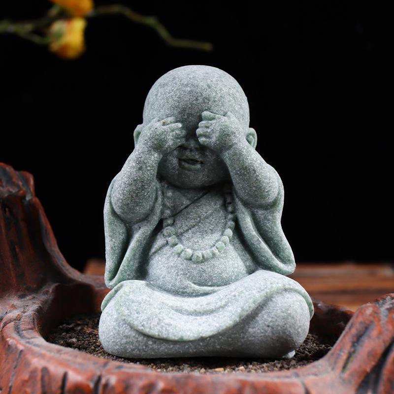 Blauer Sandstein Mini Mönch Skulptur, Desktop Dekoration für Wohnzimmer, Bücherregal, Eingang und Heimdekor