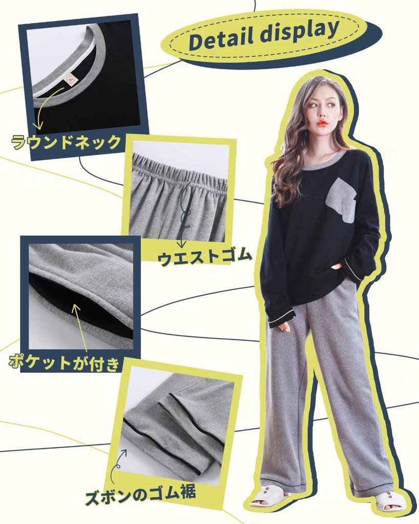 WULFUL Cotton Long Sleeve Pajama Set for Autumn and Cute Top and Bottom Set with Wide Loose 3 Size M Women's 100% Loungewear, Spring, Pants, Fit,