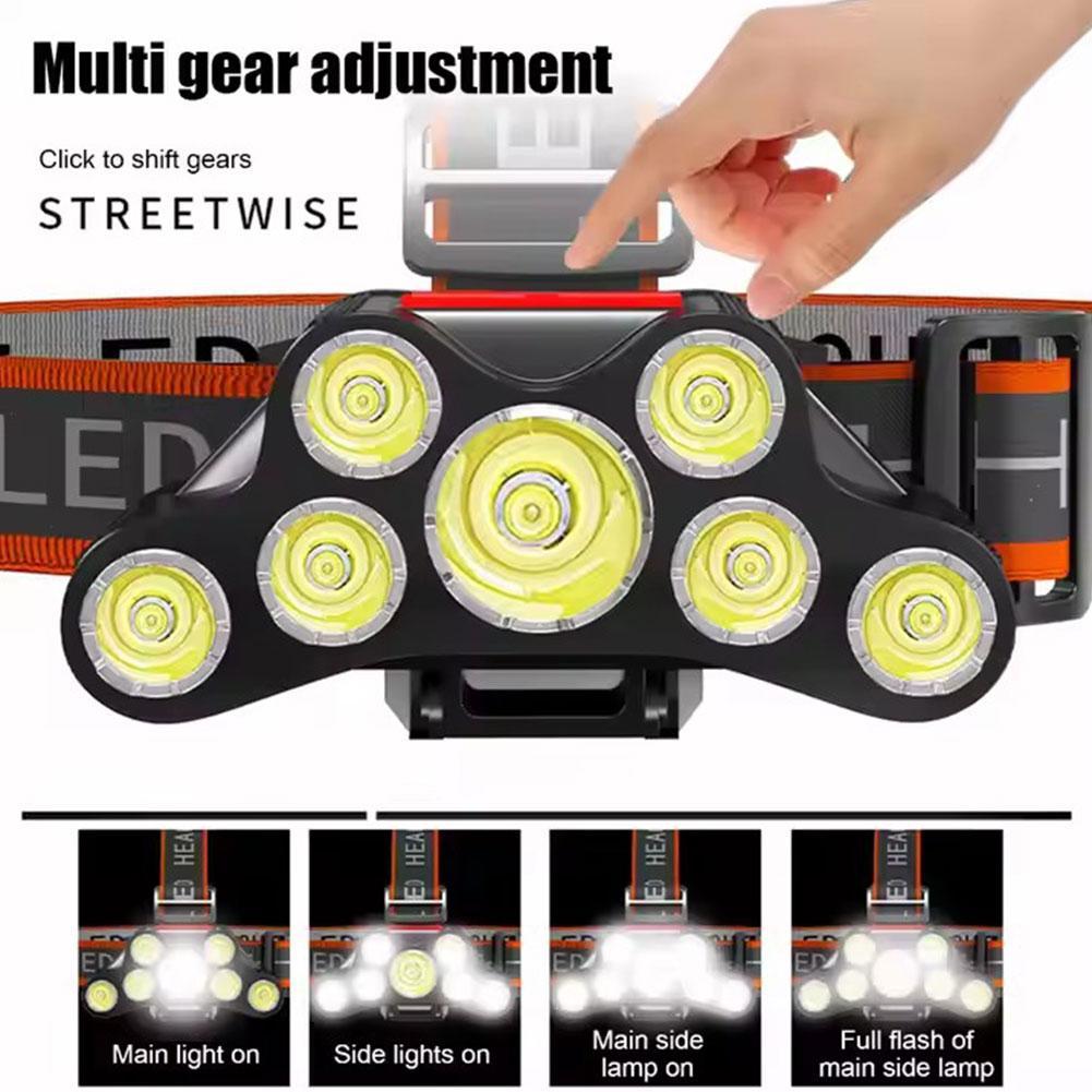7LED Headlamp Rechargeable Waterproof Adjustable 4Modes Lightweight for Outdoor Camping Running Hiking Working