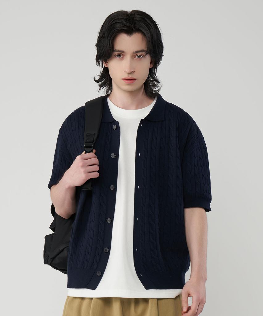 UNTAPPED STUDIO [2Pack] Washable Cool Cotton Cable Short Sleeve Collared Button Knit 3 Colors