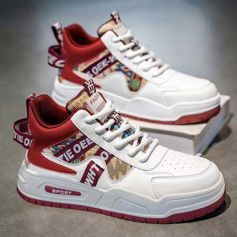Medium top board shoes spring new breathable casual leather surface sports heightening student tide shoes