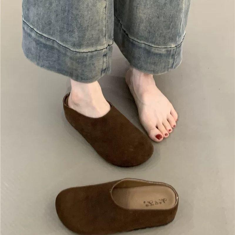 

Тапочки-полутоуты Birkenstocks 2024, новые осенне-зимние туфли-мешки на толстой подошве без каблука, одна педаль, бархатные женские полутапочки 35